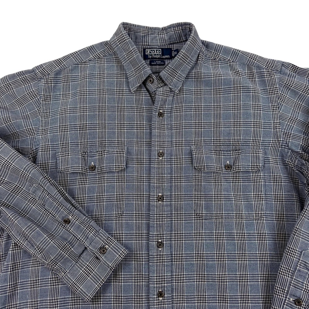 Polo Ralph Lauren Shirt Mens XL Blue Plaid Cotton Long Sleeve Button Pockets